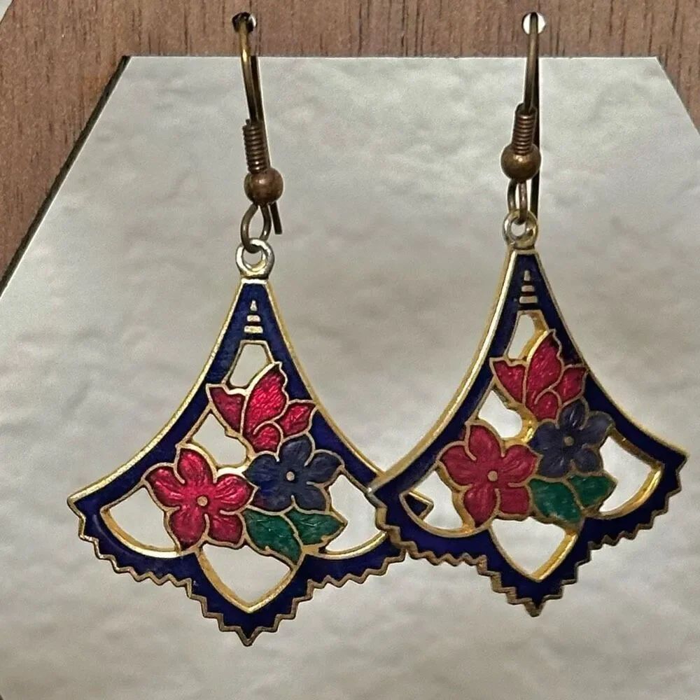 Cloisonné flower drop earrings